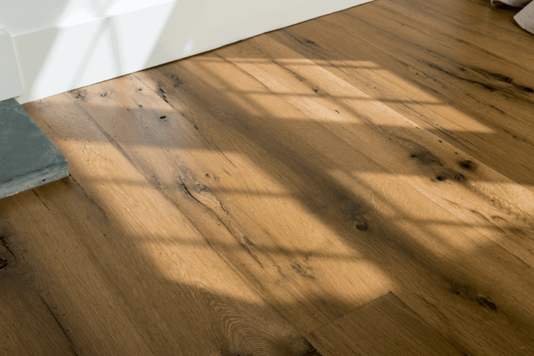 antique oak wide plank flooring detial shot