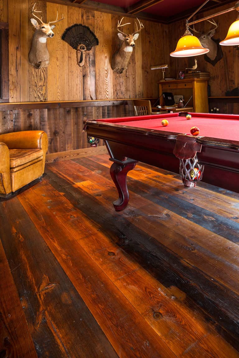 reclaimed heart pine with pool table