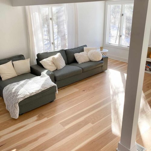 sunny living room with hardwood floor