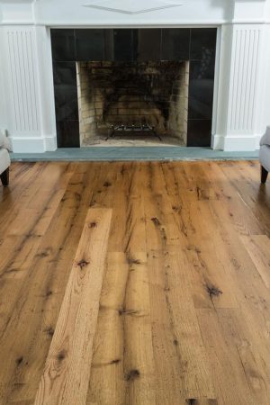 reclaimed oak flooring with fireplace