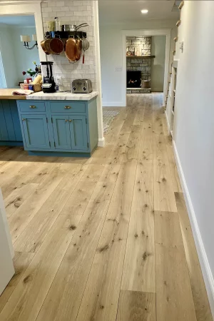 white oak wide plank flooring in kitchen